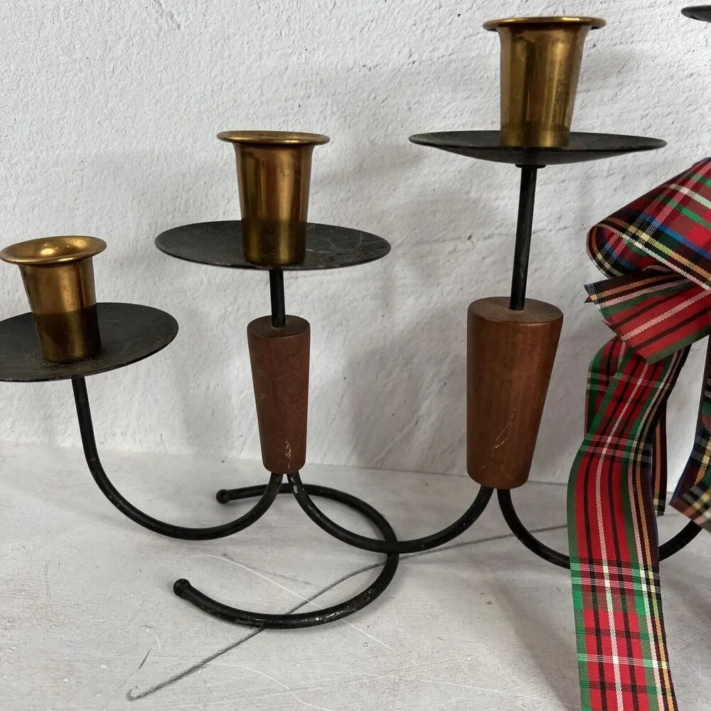 Vintage 70s MCM Candelabra‎ Holds 7 Candle Sticks Holiday Bow